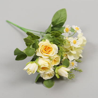 Charming Faux Floral Arrangement: Japanese-Korean Style Realistic Mini Daisy and Silk Rose Combo - Perfect for Home Decor, Weddings, and Events