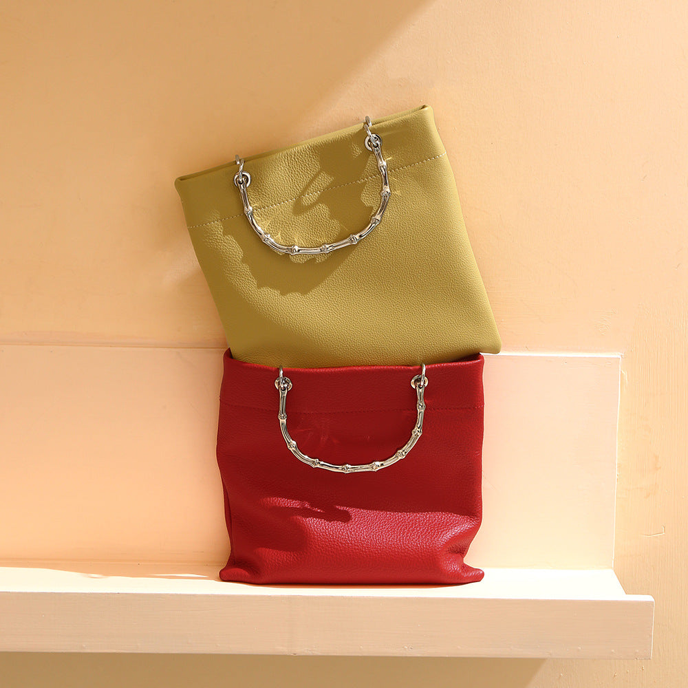 Genuine Leather Crossbody Bag for Women Distressed Cowhide Shoulder Bag with Chic Chain Handles Unique Design Tote for Everyday Use