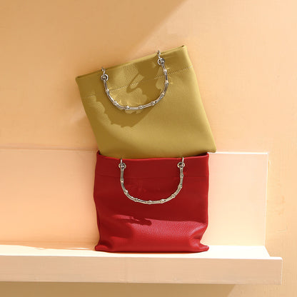 Genuine Leather Crossbody Bag for Women Distressed Cowhide Shoulder Bag with Chic Chain Handles Unique Design Tote for Everyday Use