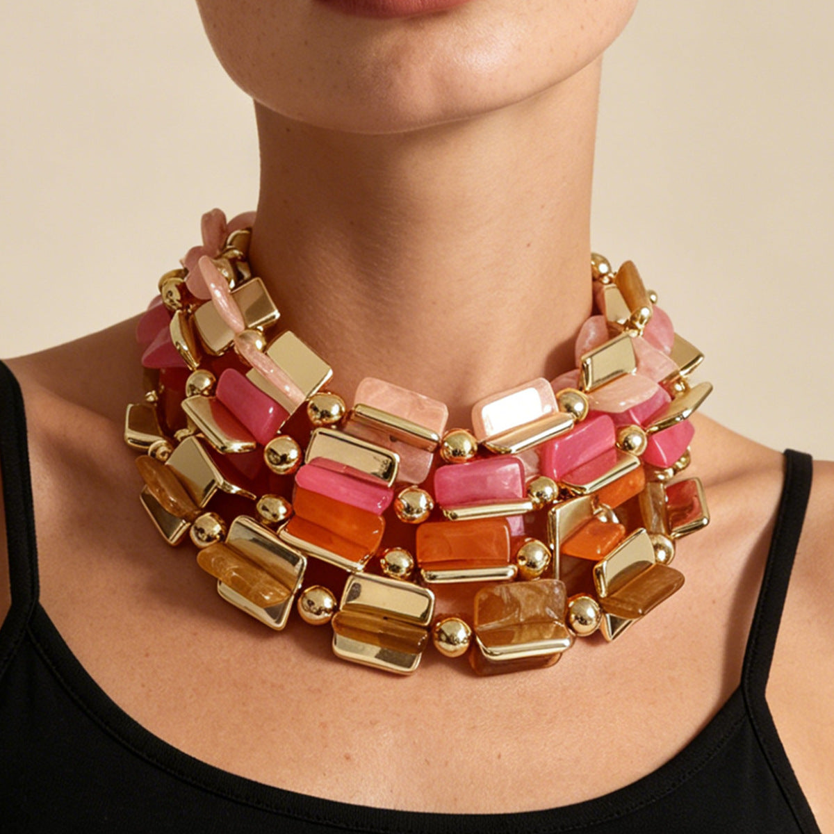 Creative Versatile Geometric Multi-Color Beaded Necklace – Unique, Minimalist Jewelry for Women