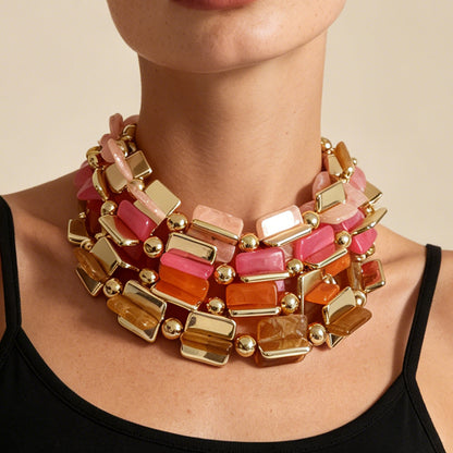 Creative Versatile Geometric Multi-Color Beaded Necklace – Unique, Minimalist Jewelry for Women