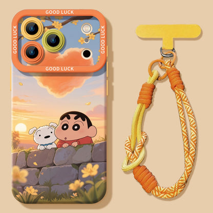 Cute and Trendy Silicone Phone Cases for iPhone 17, 15, 14 Pro, 13, 12 Mini, 11, XS - Adorable Crayon Shin-chan Designs, Drop-Resistant with Convenient Strap