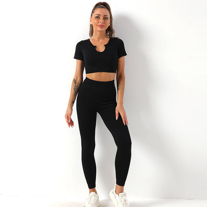 Women s Short Sleeve Yoga Set High Waist Yoga Pants and Sporty Top for Fitness Comfort