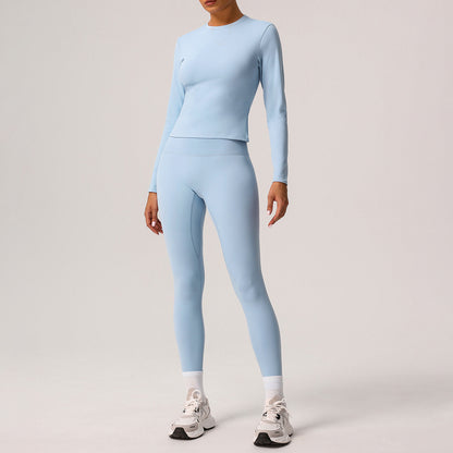 Quick Dry Warm Long Sleeve Top Leggings Yoga Set Fleece Lined Durable Running Fitness Outfit for Comfort and Performance