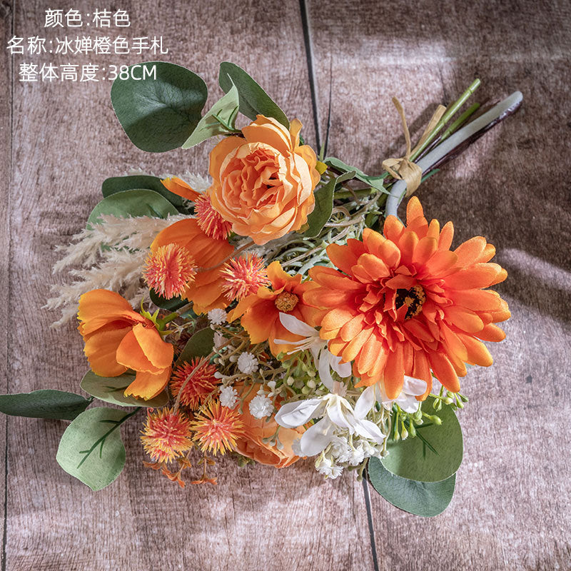 Charming Ice-Orange Floral Journal: Elegant Artificial Flower Bouquet for Home Décor, Wedding Decorations, and Stylish Wall Art - Beautiful Rose Design CF01409