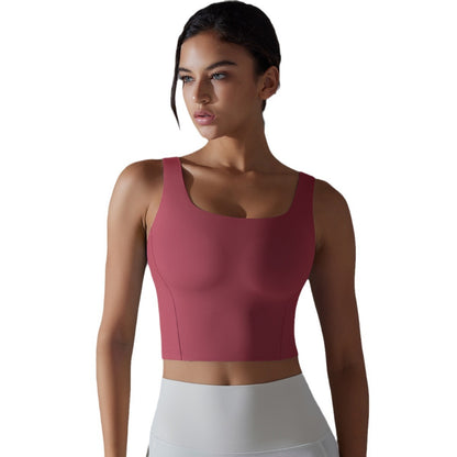 Seamless Fixed Cup Women's Yoga Top Sleeveless Short Fitness Sports Bra with Wide Shoulder Straps for Comfort and Support