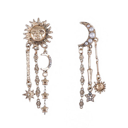 Bold and Unique Sun, Moon, and Star Tassel Earrings | Creative Geometric Universe Planet Jewelry for Women