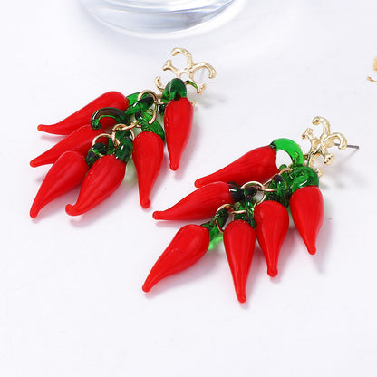 Chic and Unique Handcrafted Glass Chili Pepper Earrings - Bold Red Statement Jewelry for Creative Style