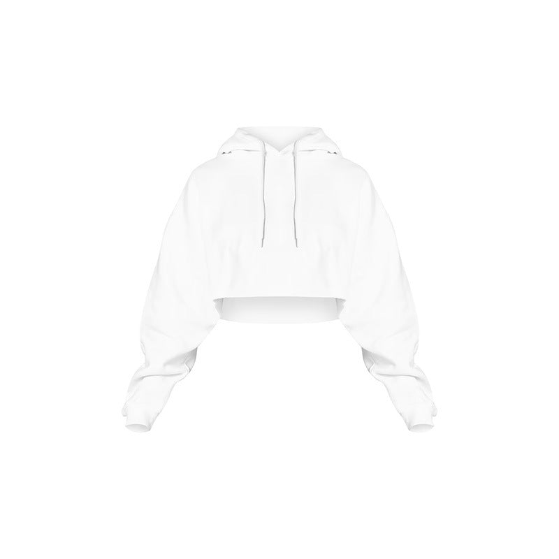 Women's Cropped Hoodie with Hood Streetwear Pullover for Running Fitness and Yoga Pair with Shorts