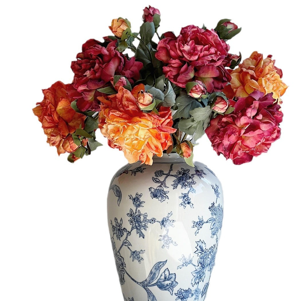 Stunning Faux Peony Flowers with Oil Painting Edges - Realistic 3-Head Home Decor Accents for Weddings and Events