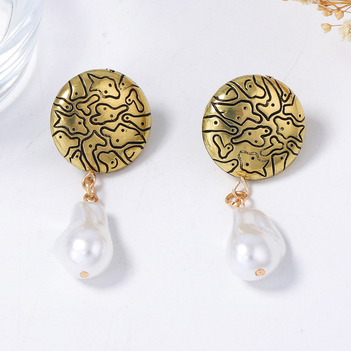 French Artistic Vintage Geometric Baroque Faux Pearl Drop Earrings - Versatile and Chic Casual Jewelry for Every Occasion