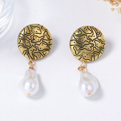 French Artistic Vintage Geometric Baroque Faux Pearl Drop Earrings - Versatile and Chic Casual Jewelry for Every Occasion