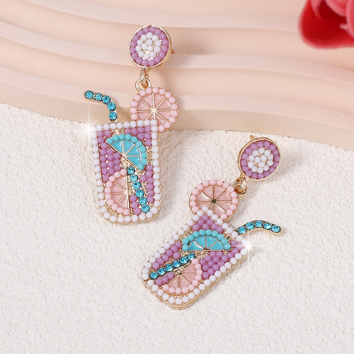 Chic Summer-Ready Beaded Oil Drop Earrings with Sparkling Rhinestones – Elegant and Refreshing Dainty Jewelry for a Stylish Look