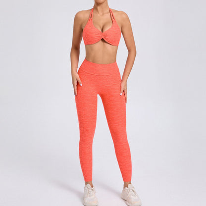 High Waisted Color Blocked Yoga Set with Side Pockets Two Piece Moisture Wicking Workout Outfit for Comfort and Style