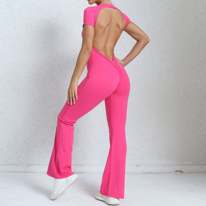 High Intensity Backless Yoga Jumpsuit for Women Flared Leg Fitness Bodysuit for and Performance