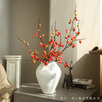 Realistic Faux Floral Arrangement for Living Room & Dining Table - Elegant Red Berry Accent Décor Inspired by Zen Aesthetics and Wabi-Sabi Design