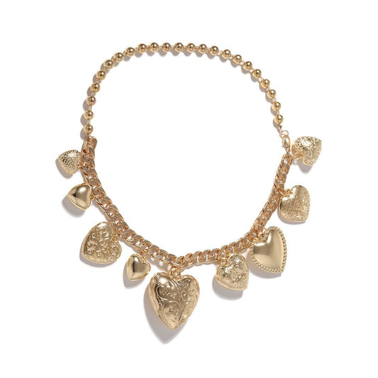 Trendy Hip-Hop Punk Vintage Style Multi-Dimensional Heart Pendant Chain Necklace - Chic Minimalist Streetwear for Women