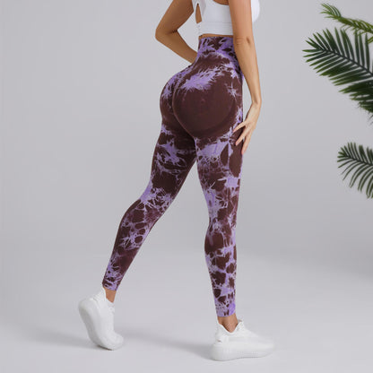 High Waisted Seamless Women's Yoga Leggings Two Tone Tie Dye Lifting for Outdoor Sports and Running