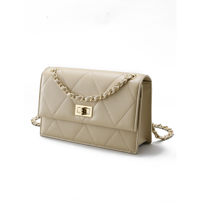 Genuine Leather Vintage Inspired Korean Chic Quilted Chain Shoulder Bag for Women Crossbody Purse with Luxurious Appeal