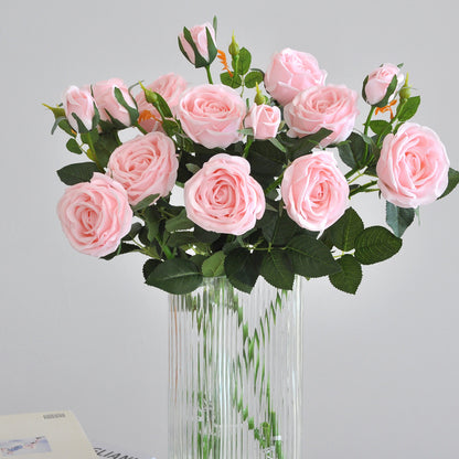 Lifelike Moisturizing Rose Flower Arrangement for Home Décor - Elegant Silk Floral Display with 3 Stunning Rose Heads - Ideal for Living Room and Special Events