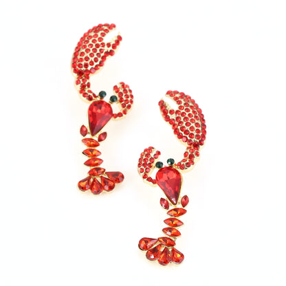 Unique Rhinestone-Inlaid Lobster Earrings - Trendy, Eye-Catching Animal Jewelry for Fashion-Forward Women