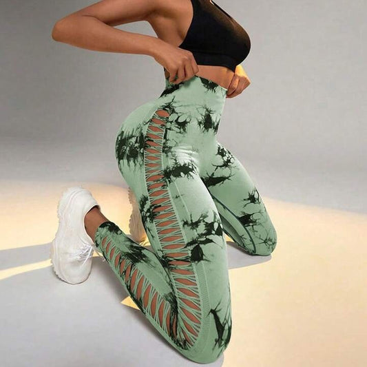 High Waisted Seamless Hollow Out Yoga Pants for a Peachy Lifted Look Tie Dye Shaping Leggings for Comfort and Style