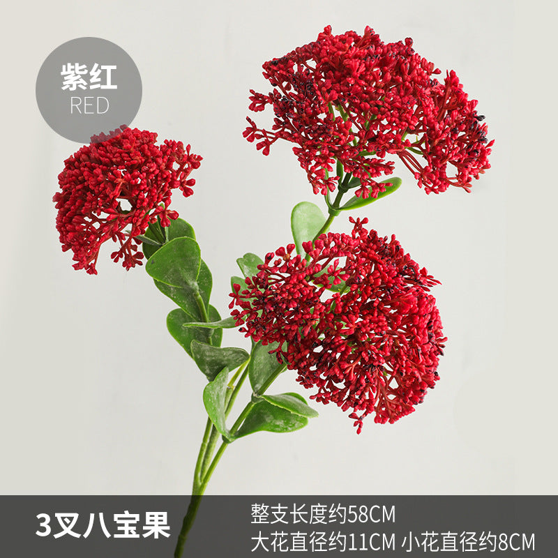 Elegant Faux Floral Arrangement with Realistic Touch - Decorative Artificial Hydrangea Balls & 3-Headed Eight Treasure Fruits for Living Room Home Decor