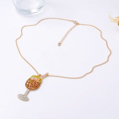 Stylish Minimalist Alloy Crystal-Studded Wine Bottle Pendant Necklace – Versatile Everyday Accessory with Dazzling Sparkle