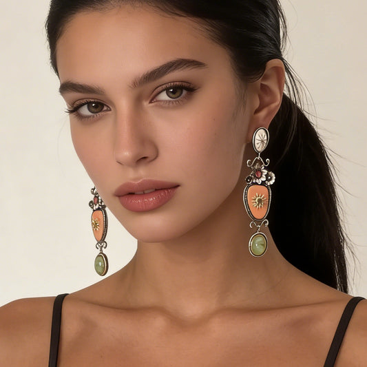 Elegant Vintage-Inspired Indian Tribal Alloy Earrings with Oil Droplet Floral Design – Perfect Accessory for Evening Wear and Special Occasions