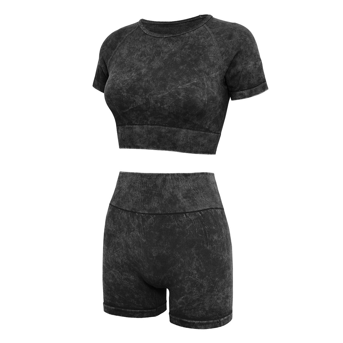 Women's Summer Yoga Outfit Set Denim Look Shorts and Short Sleeve Top for Comfortable Fitness and Workouts