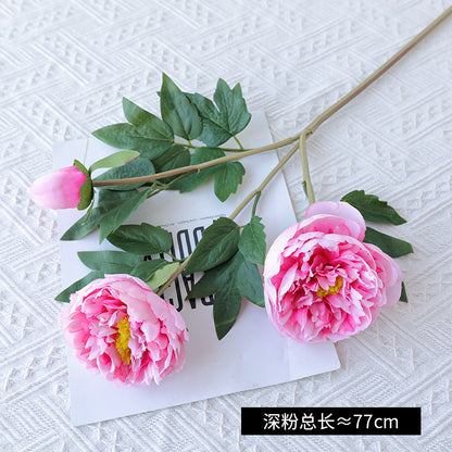 Realistic 3-Head Silk Peony Flowers for Elegant Home Décor and Wedding Decoration Props - Perfect for Photography and Event Styling