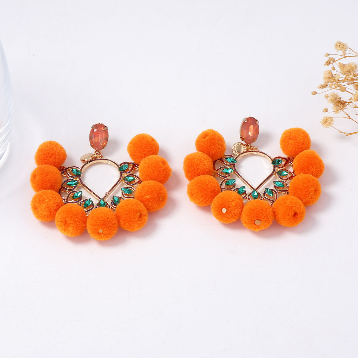Chic & Minimalist Oversized Fluffy Pom Pom Drop Earrings with Zirconia Inlay - Unique, Luxurious Accessories for Elevated Style