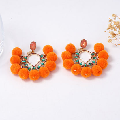 Chic & Minimalist Oversized Fluffy Pom Pom Drop Earrings with Zirconia Inlay - Unique, Luxurious Accessories for Elevated Style