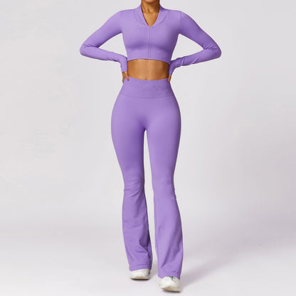 Seamless Slim Fit Yoga Set for Women Backless Design Butt Lifting Effect and Flared Leg Athleisure for Comfort and Flexibility