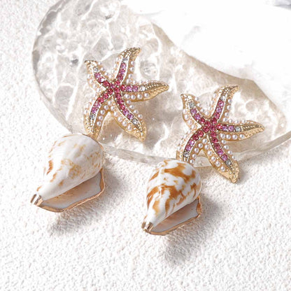 Charming Innovative Design: Zirconia-Embellished Alloy Starfish and Unique Seashell Earrings for Ocean-Themed Leisure and Vacation Style