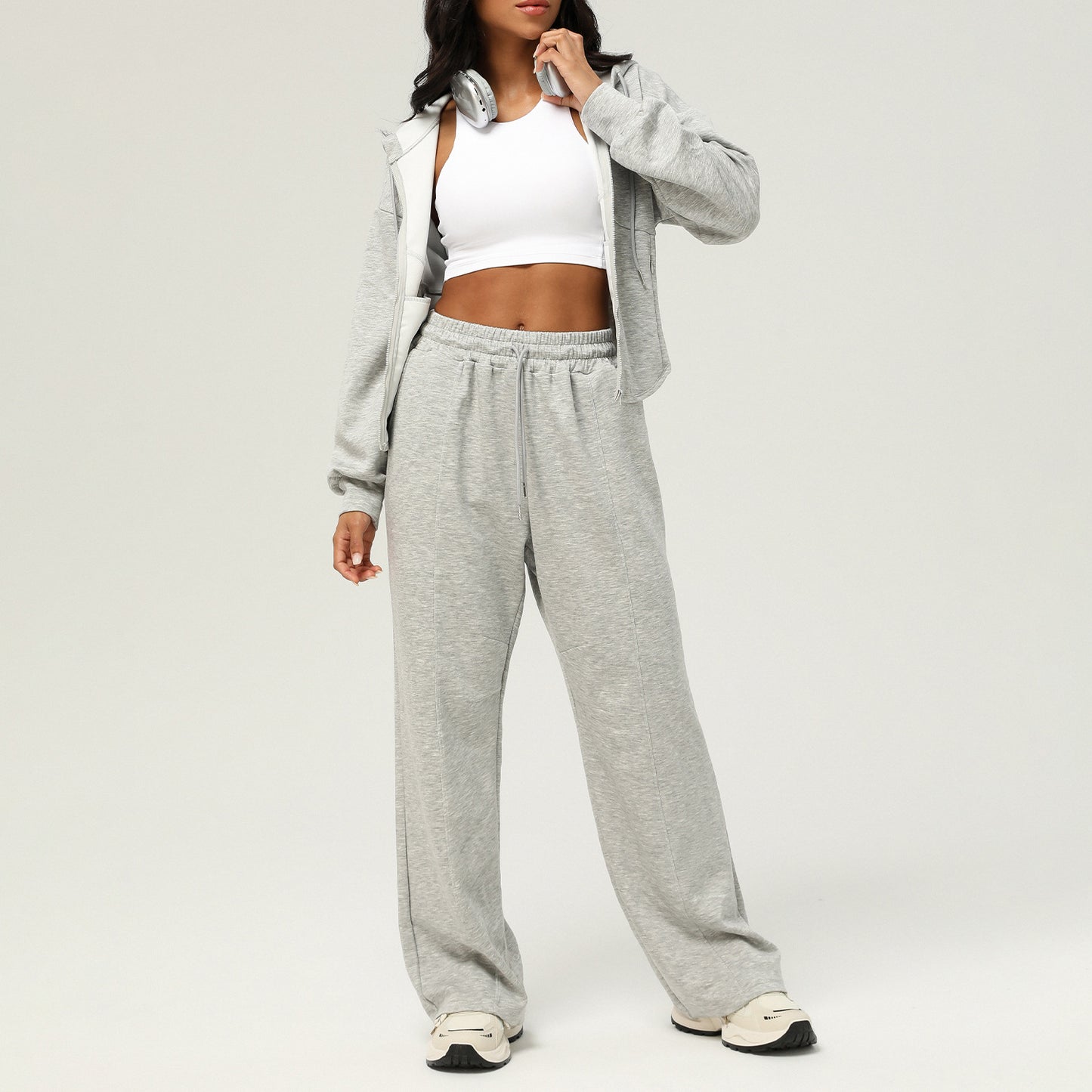 Cozy Fall Winter 2 Piece Athletic Set Comfy Hooded Jacket and Relaxed Pants for Outdoor Running and Fitness Adventures