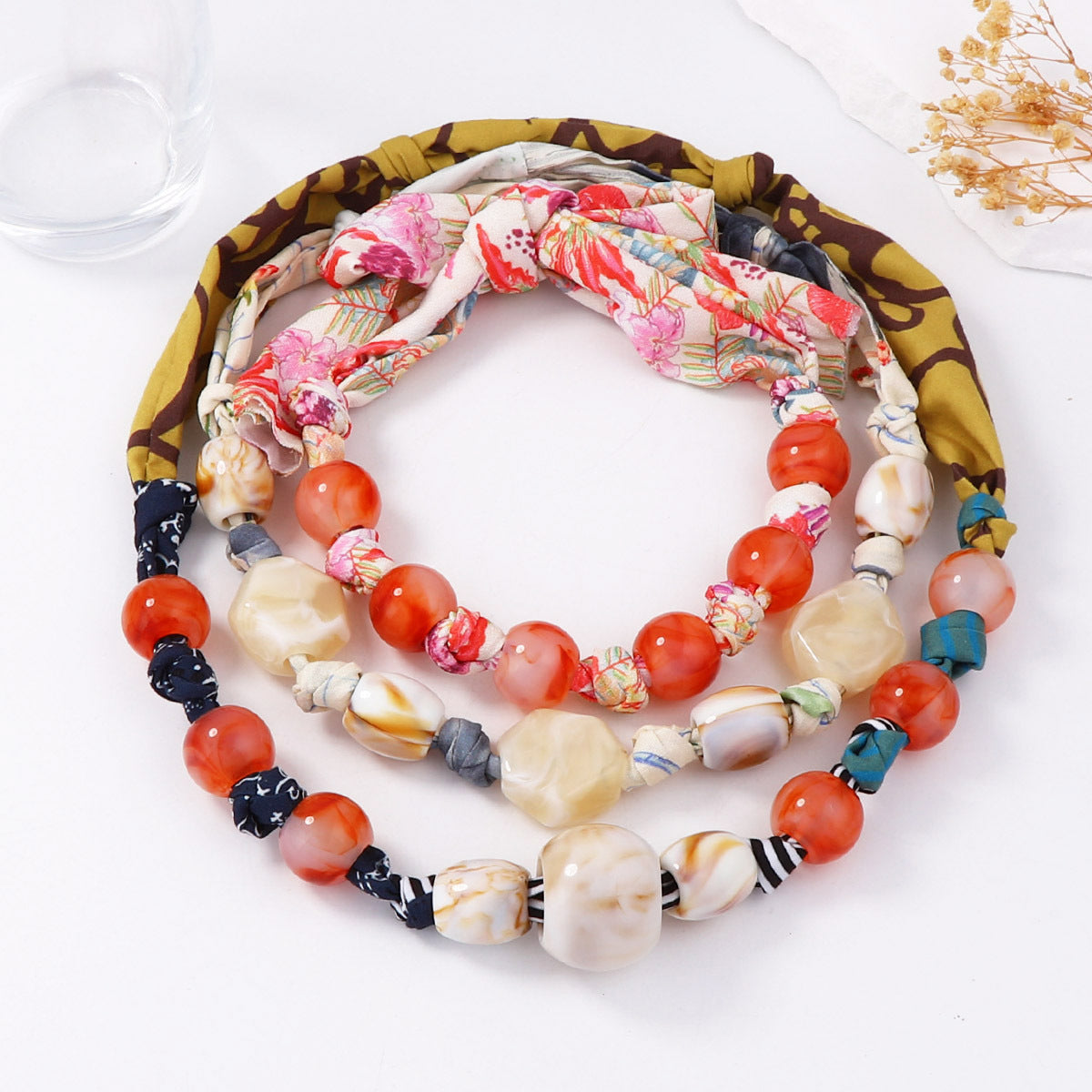 Stylish Handcrafted Multi-Layered Beaded Fabric Necklace – Unique Geometric Design for Effortless Chic and Casual Elegance