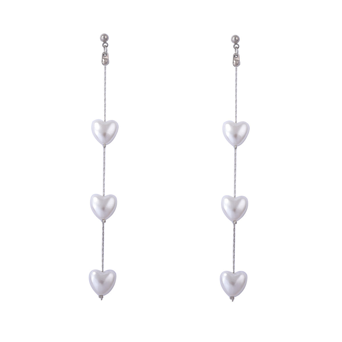 Elegant French-Style Long Pearl Heart Drop Earrings for Women - Chic and Unique Statement Piece Perfect for Parties and Special Occasions