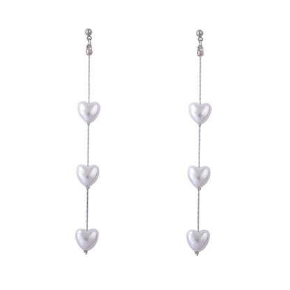 Elegant French-Style Long Pearl Heart Drop Earrings for Women - Chic and Unique Statement Piece Perfect for Parties and Special Occasions