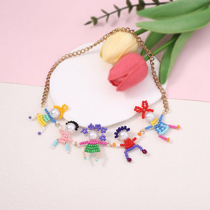 Charming Japanese-Korean Handmade Cartoon Beaded 3D Miniature Character Lock Chain Necklace – Adorable Casual Style for Everyday Wear