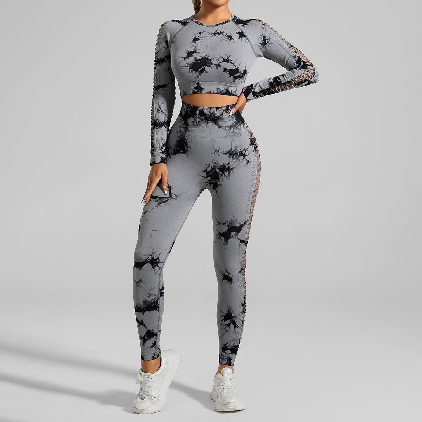 Tie Dye Yoga Set with Long Sleeve Top and High Waisted Leggings Seamless Activewear for Comfort and Performance