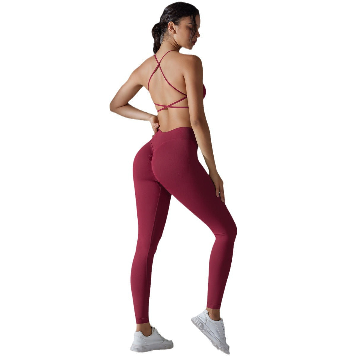 Seamless Solid Color Cross Back Sports Bra and Leggings Set for Women for Yoga Running and Fitness Enthusiasts