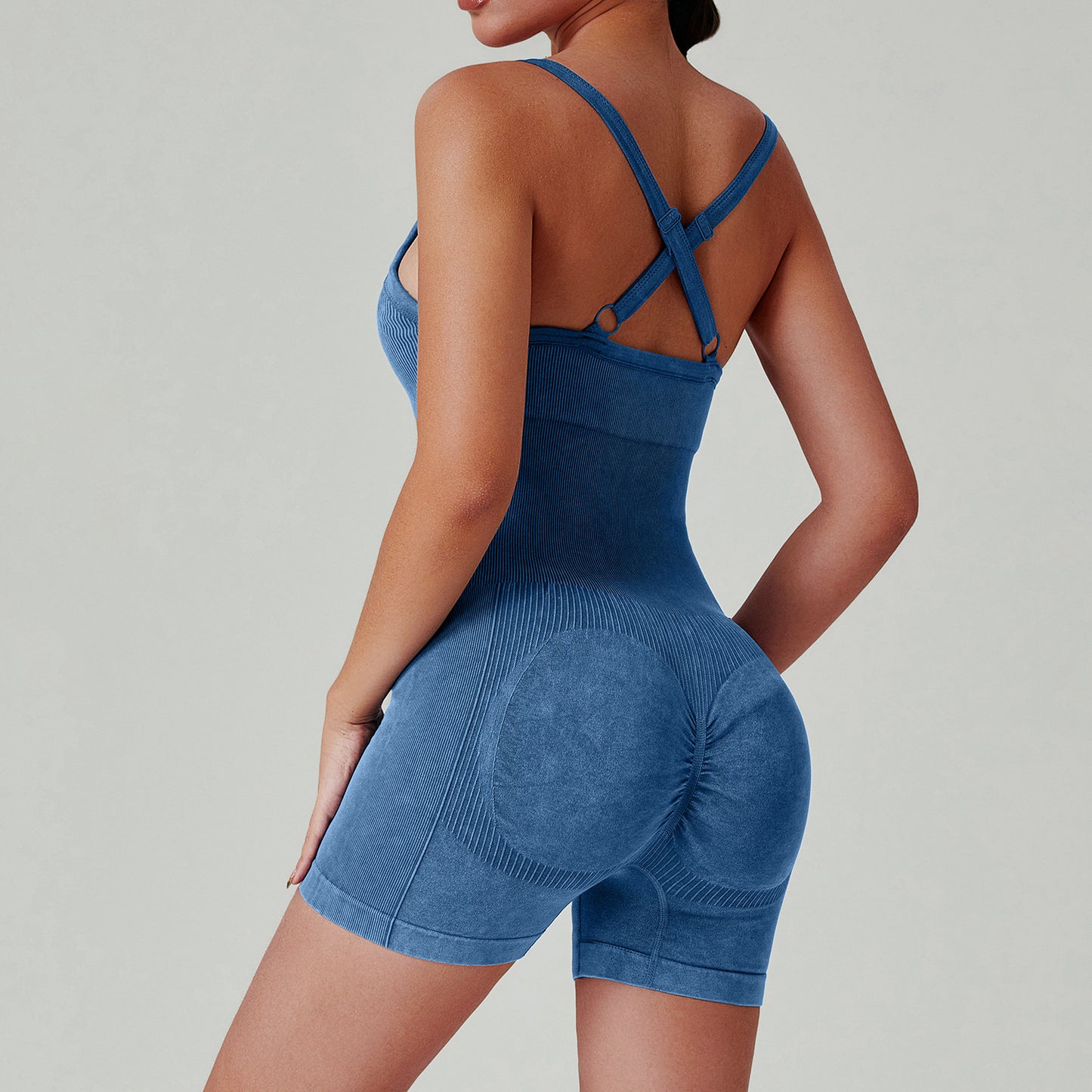 High Intensity Water Wash Yoga Bodysuit Strappy Fitness Jumpsuit for Enhanced Comfort and Peachy Bottom Lift