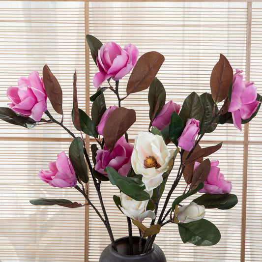 Lifelike Magnolia Flower Arrangement with Long Stems - Perfect for Home Decor, Weddings, and Wall Art - Artificial Floral Decoration DY1-1131