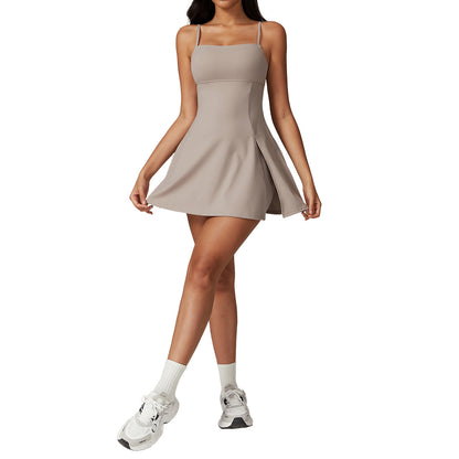 Anti See Through Athletic Dress with Built in Bra Breathable Outdoor Golf and Yoga Skater Dress for Tennis and Sports