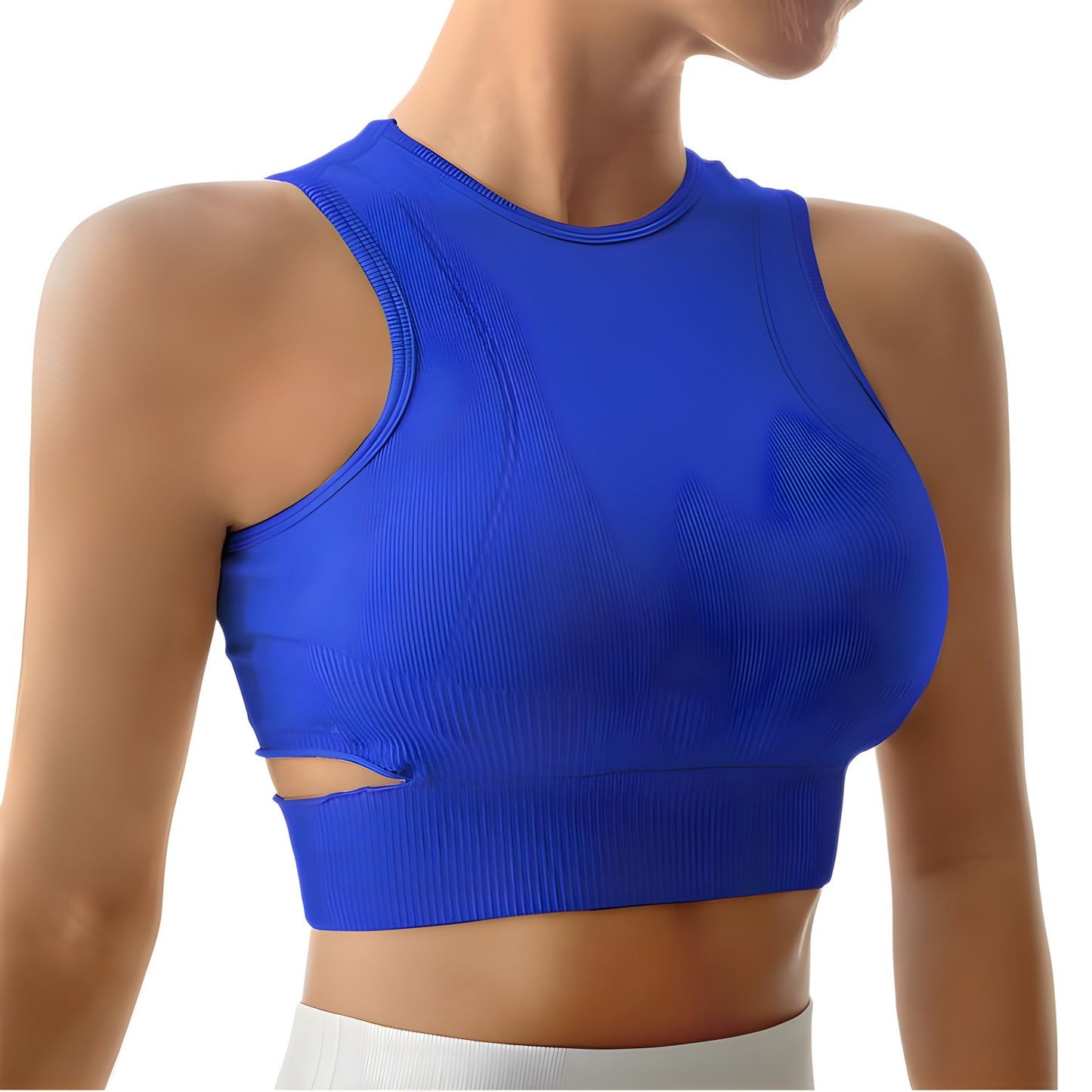 Women's Hollowed Out Yoga Tank Top with Ribbed Waist Supportive Sports Bra for Outdoor Fitness and Exercise