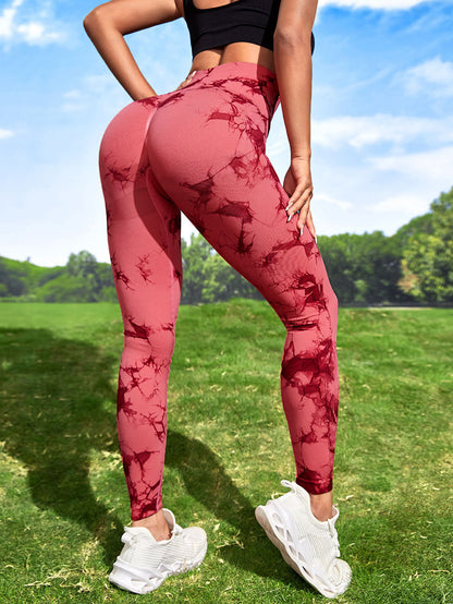 High Waisted Tie Dye Peach Yoga Leggings for Women Comfortable Activewear for Outdoor Sports and Fitness