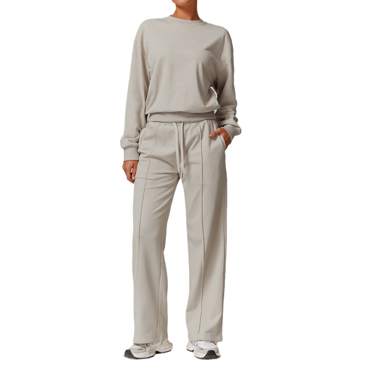 Comfortable Women's High Waisted Athletic Sweatshirt Wide Leg Pants Set for Running Fitness and Leisure and Cozy 8933