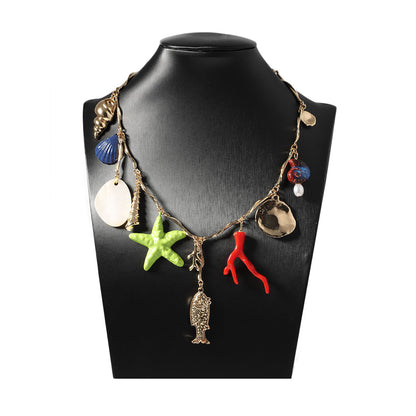Bohemian Style Exaggerated Alloy Drip Oil Ocean-inspired Animal Pendant Necklace - Unique, Stylish, and Versatile Jewelry for Every Occasion