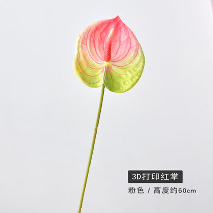 Realistic 3D Printed Red Anthurium Flower Bouquet - Touch-Sensitive Design for Home Decor, Living Room Accent, and Flower Arrangement Inspiration with White Anthurium and Green Leaves